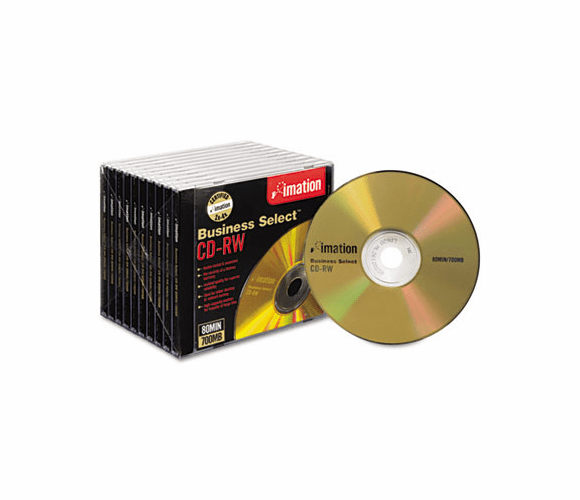 IMN16559 CD-RW Discs, 700MB/80min, 4x, w/Slim Jewel Cases, Gold, 10/Box By IMATION