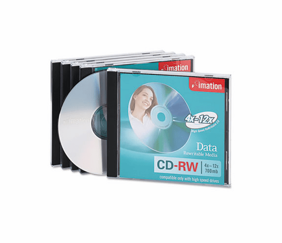 IMN16950 CD-RW Discs, 700MB/80min, 12x, w/Jewel Cases, Silver, 5/Pack By IMATION
