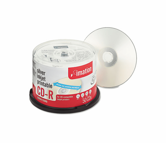 IMN17036 Printable CD-R Discs, 700MB/80min, 52x, Spindle, Silver, 50/Pack By IMATION
