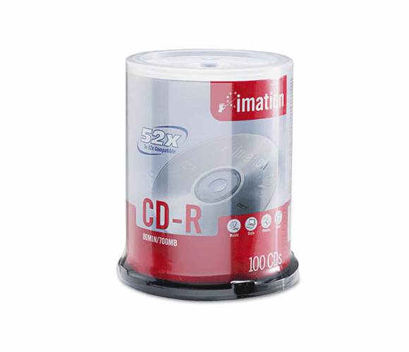 IMN17262 CD-R Discs, 700MB/80min, 52x, Spindle, Branded, Silver, 100/Pk By IMATION