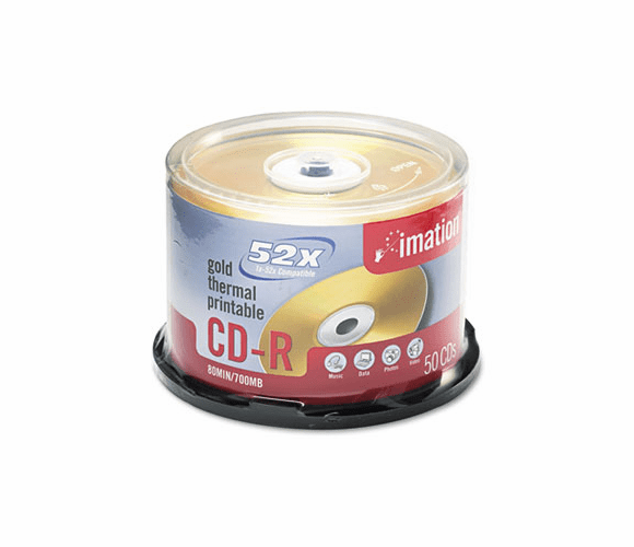 IMN17300 CD-R Discs, 700MB/80min, 52x, Spindle, Gold, 50/Pack By IMATION