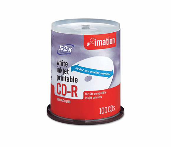 IMN17334 CD-R Discs, 700MB/80min, 52x, Spindle, Matte White, 100/Pack By IMATION