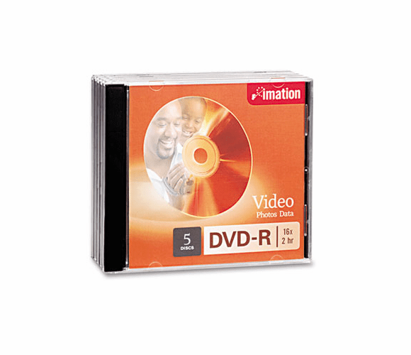 IMN17339 DVD-R Discs, 4.7GB, 16x, w/Jewel Cases, Silver, 5/Pack By IMATION