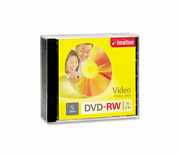 IMN17345 DVD-RW Discs, 4.7GB, 4x, w/Jewel Cases, Silver, 5/Pack By IMATION