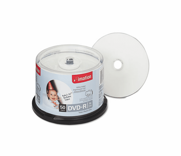 IMN17350 Inkjet Printable DVD-R Discs, 4.7GB, 16x, Spindle, White, 50/Pack By IMATION