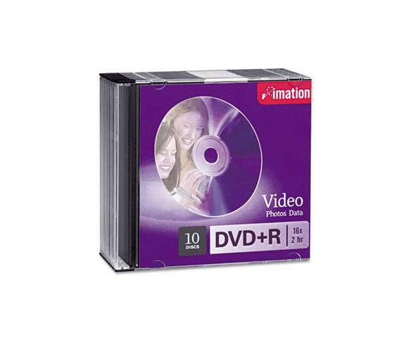 IMN17616 DVD+R Discs, 4.7GB, 16x, w/Slim Jewel Cases, Silver, 10/Pack By IMATION