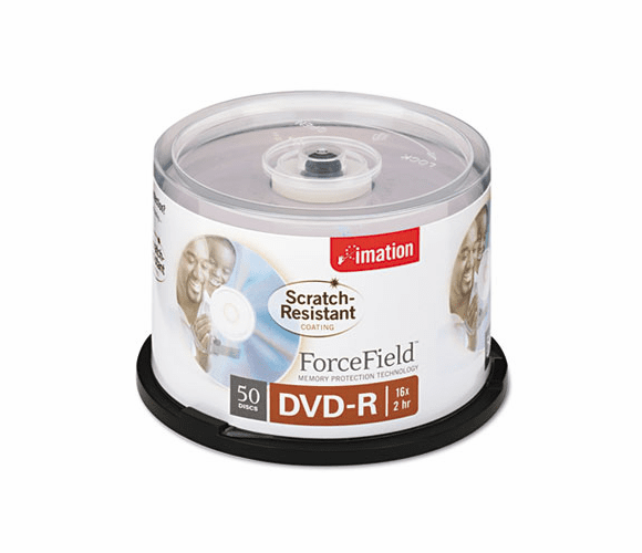 IMN18217 Scratch-Resistant DVD-R Discs, 4.7GB, 16x, Spindle, Silver, 50/Pack By IMATION