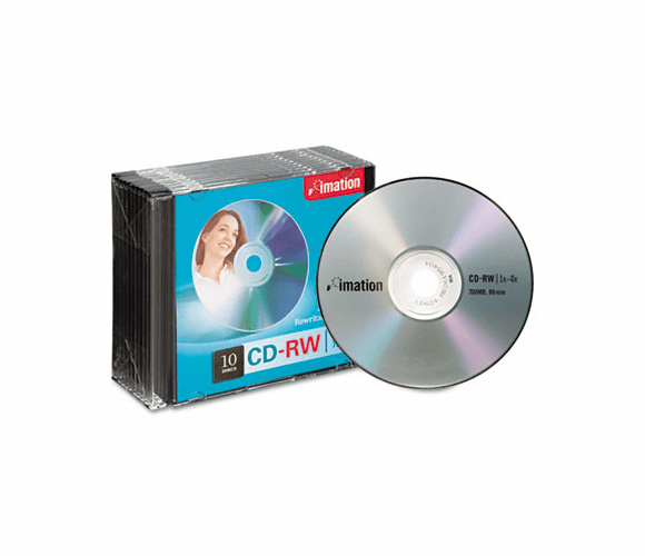 IMN40955 CD-RW Discs, 700MB/80min, 4x, w/Slim Jewel Cases, Silver, 10/Pack By IMATION