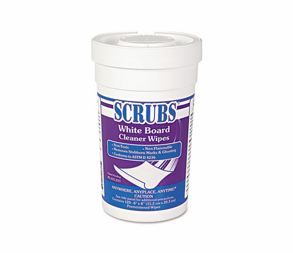ITW90891 White Board Cleaner Wipes, Cloth, 8 x 6, White, 120/Canister By ITW DYMON