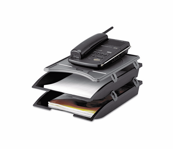 IVR10150 Telephone Stand with Stackable Letter Size Paper Trays, Black/Gray By INNOVERA
