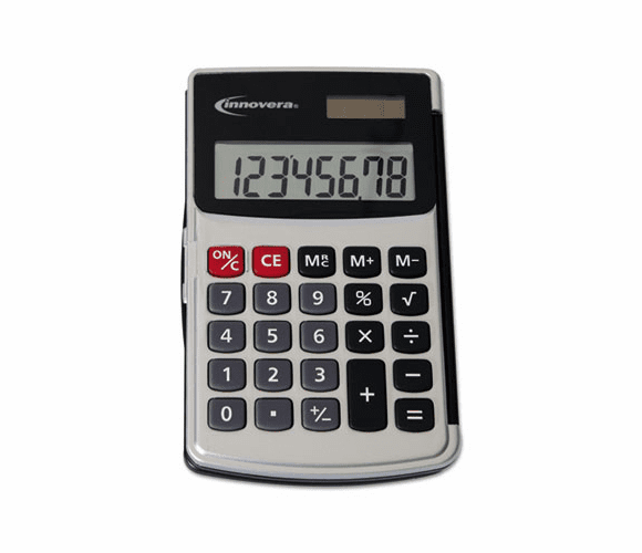 IVR15920 Handheld Calculator, Hard Flip Case, 8-Digit LCD, Dual Power, Silver By INNOVERA