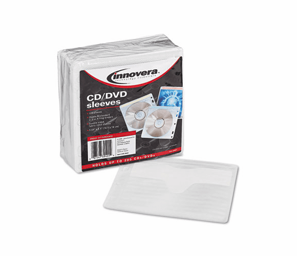 IVR39401 Two-Sided CD/DVD Sleeves for Ring Binder, 100/Pack By INNOVERA