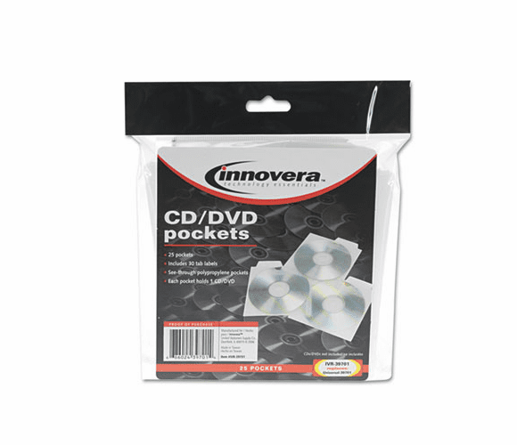 IVR39701 CD/DVD Pockets, 25/Pack By INNOVERA