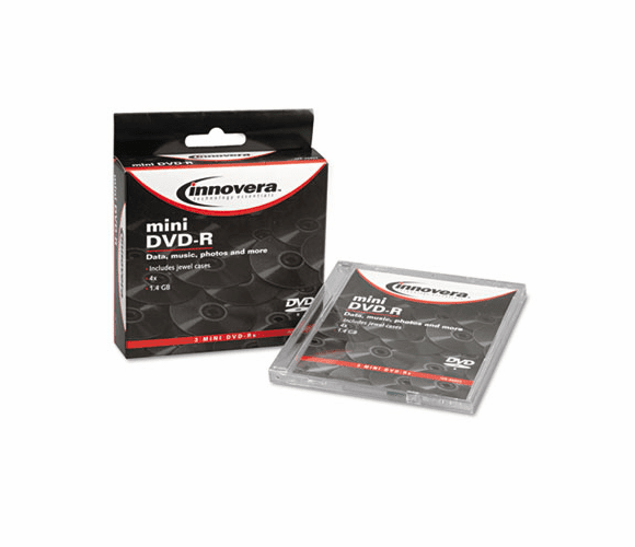 IVR46803 8cm Minidisc DVD-R, 1.4GB, 4x, w/Jewel Case, Silver, 3/Pack By INNOVERA