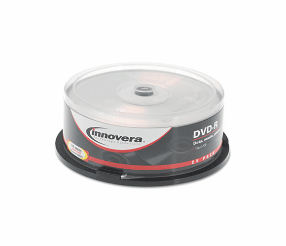 IVR46825 DVD-R Discs, 4.7GB, 16x, Spindle, Silver, 25/Pack By INNOVERA