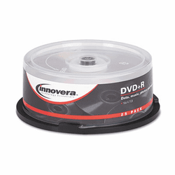 IVR46826 DVD+R Discs, 4.7GB, 16x, Spindle, Silver, 25/Pack By INNOVERA