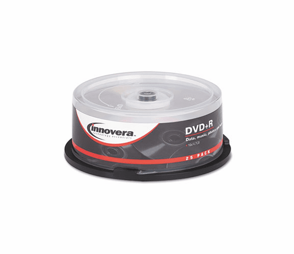 IVR46826 DVD+R Discs, 4.7GB, 16x, Spindle, Silver, 25/Pack By INNOVERA