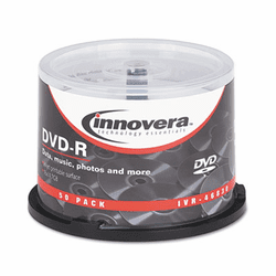 IVR46830 DVD-R Discs, Hub Printable, 4.7GB, 16x, Spindle, Matte White, 50/Pack By INNOVERA