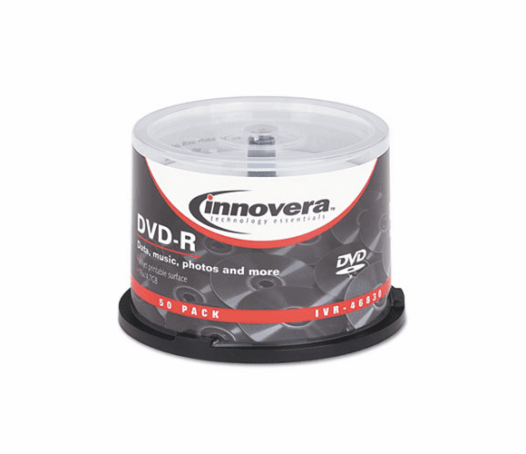 IVR46830 DVD-R Discs, Hub Printable, 4.7GB, 16x, Spindle, Matte White, 50/Pack By INNOVERA