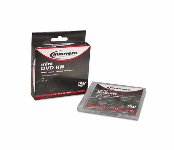 IVR46833 8cm Minidisc DVD-RW, 1.4GB, 2x, w/Jewel Case, Silver, 3/Pack By INNOVERA