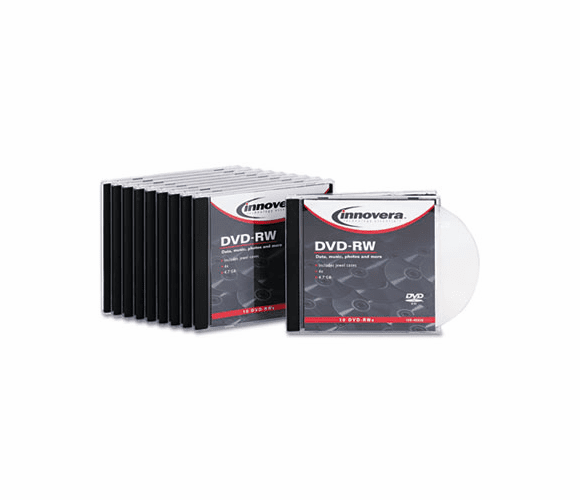 IVR46836 DVD-RW Discs, 4.7GB, 4x, w/Slim Jewel Cases, Silver, 10/Pack By INNOVERA