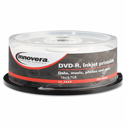 IVR46841 DVD-R Discs, Hub Printable, 4.7GB, 16x, Spindle, Matte White, 25/Pack By INNOVERA