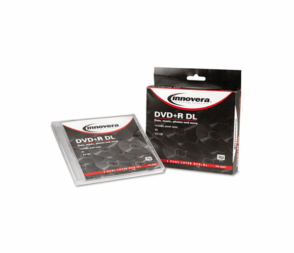 IVR46893 Dual-Layer DVD+R Discs, 8.5GB, 8x, w/Jewel Cases, Silver, 3/Pack By INNOVERA