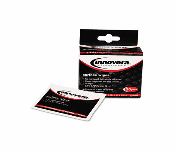 IVR51502 Alcohol-Free Cleaning Wipes, Cloth, 4-3/4 x 6-1/4, White, 20/Pack By INNOVERA