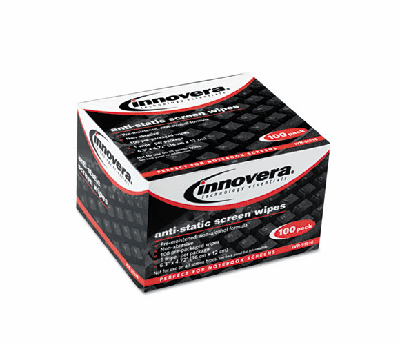 IVR51516 Screen Cleaning Wipes, Alcohol-free, Cloth, 6 1/4 x 4 3/4, White, 100/Pack By INNOVERA