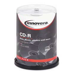 IVR77815 CD-R Discs, Hub Printable, 700MB/80min, 52x, Spindle, Matte White, 100/Pack By INNOVERA