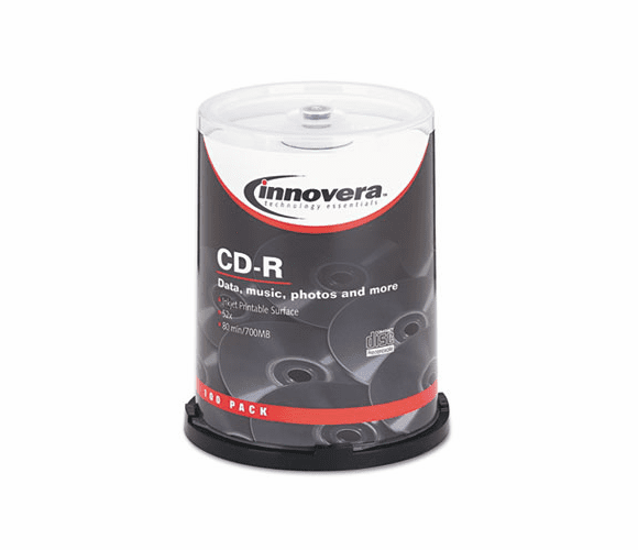 IVR77815 CD-R Discs, Hub Printable, 700MB/80min, 52x, Spindle, Matte White, 100/Pack By INNOVERA