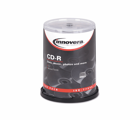 IVR77990 CD-R Discs, 700MB/80min, 52x, Spindle, Silver, 100/Pack By INNOVERA