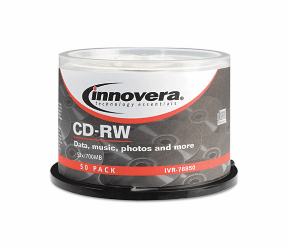 IVR78850 CD-RW Discs, Rewritable, 700MB/80min, 12x, Spindle, Silver, 50/Pack By INNOVERA