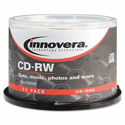 IVR78850 CD-RW Discs, Rewritable, 700MB/80min, 12x, Spindle, Silver, 50/Pack By INNOVERA