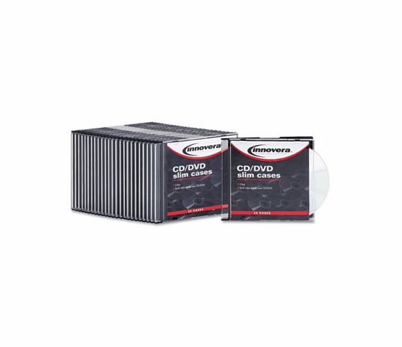 IVR85825 CD/DVD Polystyrene Thin Line Storage Case, Clear, 25/Pack By INNOVERA