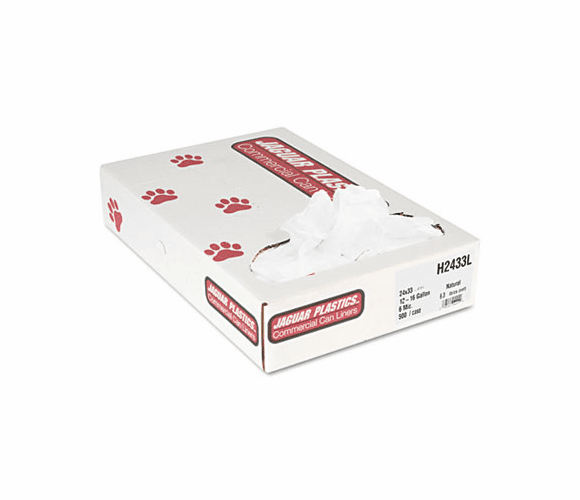 JAGH2433L Regular Grade Can Liners, 15 gal, 6 mic, 24 x 33, Natural, 500/Carton By JAGUAR PLASTICS
