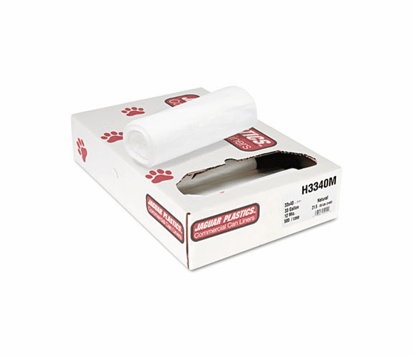 JAGH3340M Regular Grade Liners, 33 gal, 12 mic, 33 x 40, Natural, 500/Carton By JAGUAR PLASTICS