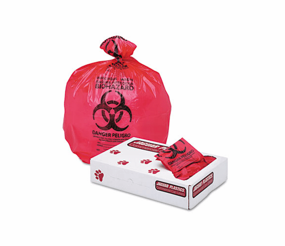 JAGIW2432R Health Care "Biohazard" Printed Liners, 1.3mil, 24 x 32, Red, 250/Carton By JAGUAR PLASTICS