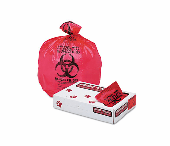 JAGIW3339R Health Care "Biohazard" Printed Liners, 1.3mil, 33 x 39, Red, 150/Carton By JAGUAR PLASTICS
