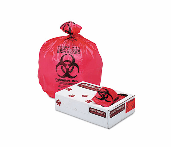 JAGIW3658R Health Care "Biohazard" Printed Liners, 1.35mil, 36 x 58, Red, 100/Carton By JAGUAR PLASTICS