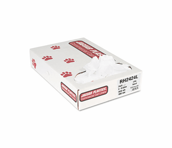 JAGRH2424L Regular Liners, 10 gal, 6 mic, 24 x 24,Natural, 20 Rolls of 50 Bags, 1000/Carton By JAGUAR PLASTICS