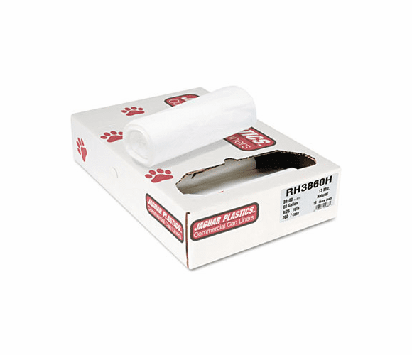 JAGRH3860H Heavy Grade Liners, 60 gal, 13 mic, 38 x 60, 8 Rolls of 25 Bags, 200/Carton By JAGUAR PLASTICS
