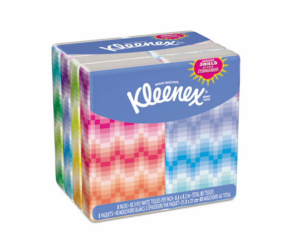 KIM11974 KLEENEX Facial Tissue Pocket Packs, 3-Ply, White, 10 Sheets/Pack 8 Packs By KIMBERLY CLARK
