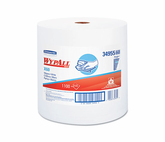 KIM34955 WYPALL X60 Wipers, Jumbo Roll, 12 1/2 x 13 2/5, 1100/Roll, 1/Carton By KIMBERLY CLARK