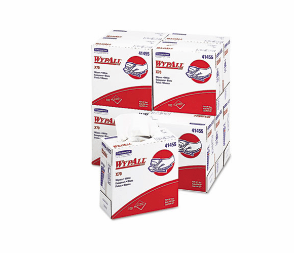 KIM41455 WYPALL X70 Wipers, POP-UP Box, 9 1/10 x 16 4/5, White, 100/Box, 10/Carton By KIMBERLY CLARK