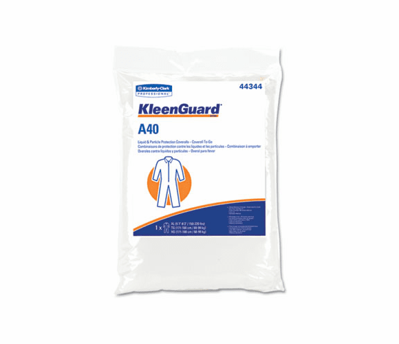 KIM44344 KLEENGUARD A40 Coverall To-Go, Microporous Film Laminate, XL, White By KIMBERLY CLARK