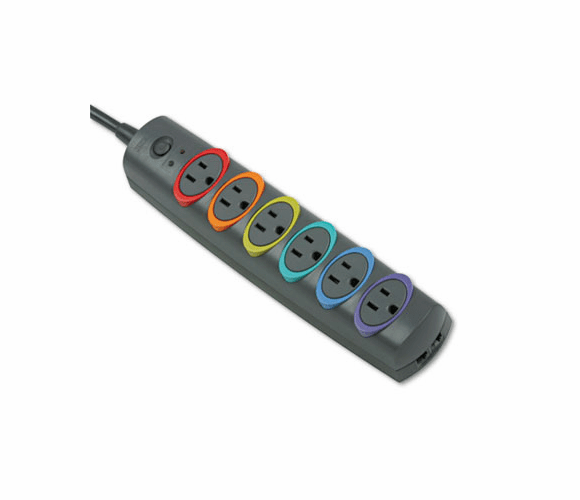 KMW62144 SmartSockets Color-Coded Strip Surge Protector, 6 Outlets, 8ft Crd By ACCO BRANDS, INC.