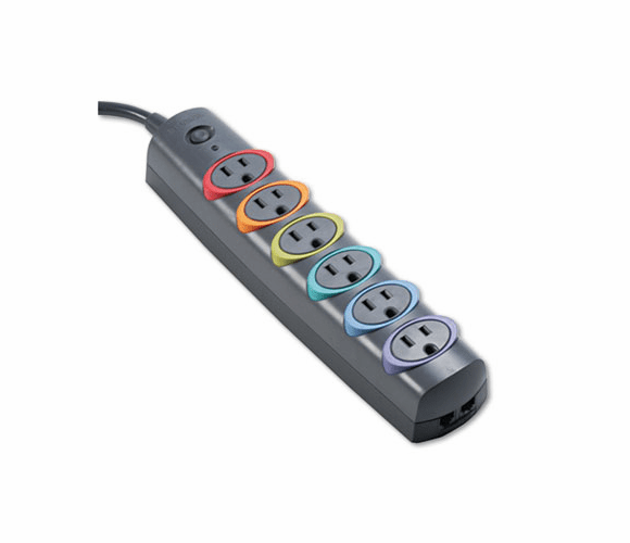 KMW62146 SmartSockets Color-Coded Strip Surge Protector, 6 Outlets, 6ft Crd By ACCO BRANDS, INC.
