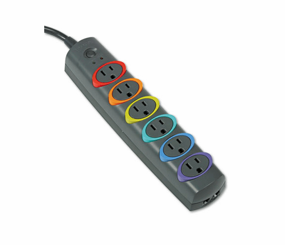 KMW62147 SmartSockets Color-Coded Strip Surge Protector, 6 Outlets, 7ft Cord By ACCO BRANDS, INC.