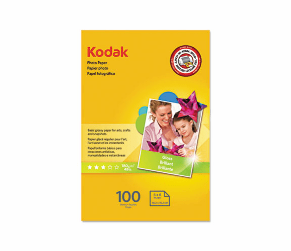 KOD1743327 Photo Paper, 44 lbs., Glossy, 4 x 6, 100 Sheets/Pack By KODAK, EASTMAN, CO.